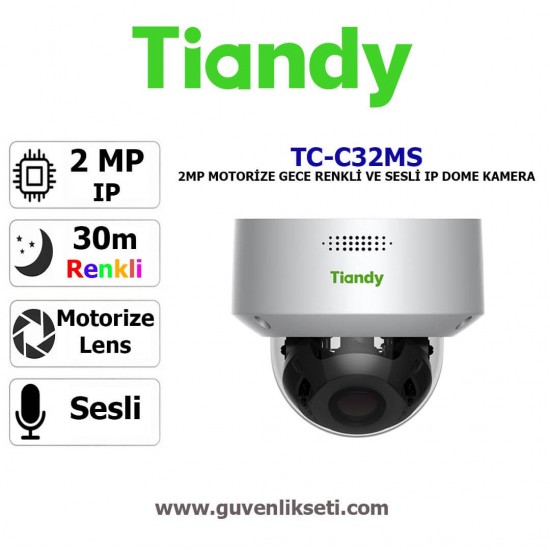 Tiandy TC-C32MS 2mp starlight motorize sesli ip dome kamera zoom lens